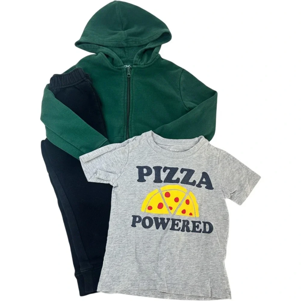 Cat & Jack Carter's Boys 3pc Set 4T 4/5 Green Hoodie Black Joggers Pizza Tee